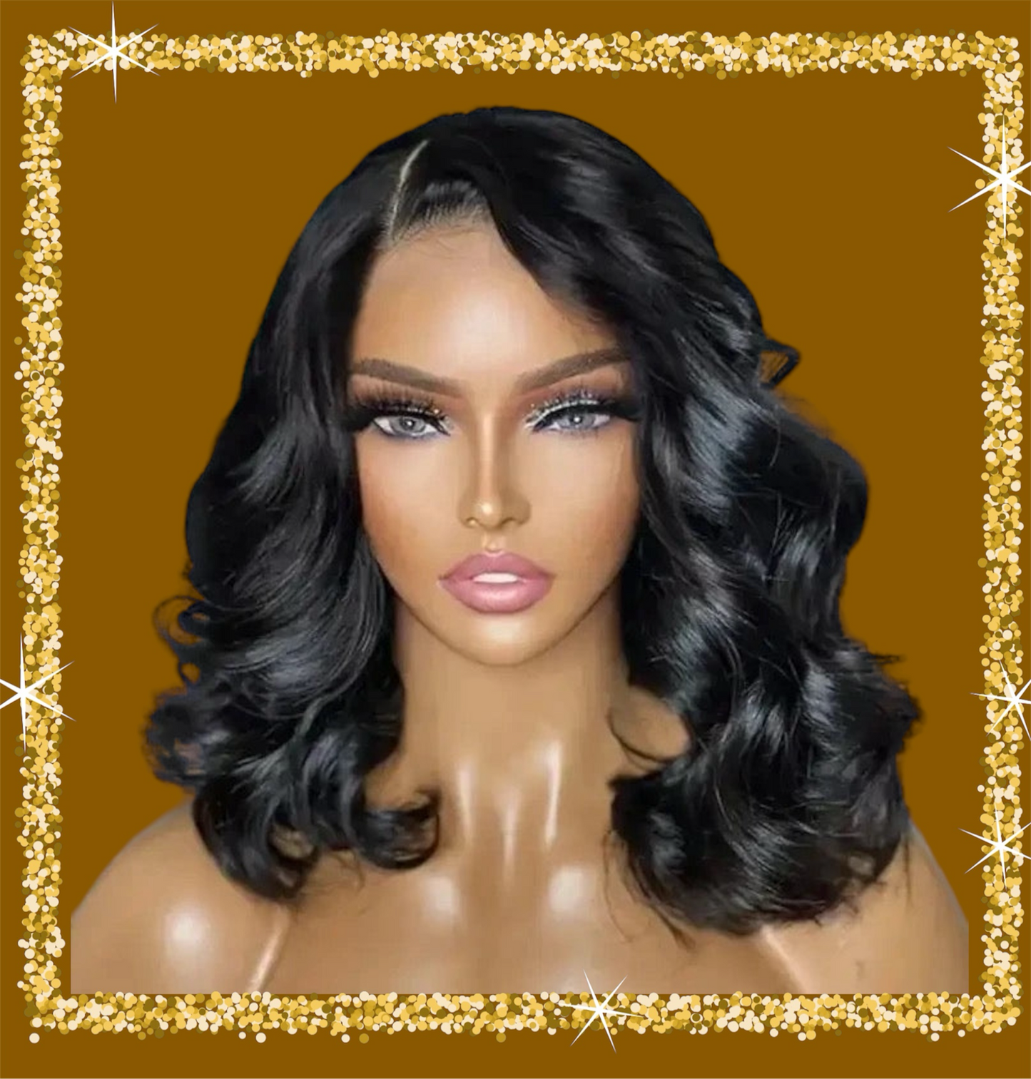 Deep wave French frontal synthetic lace wig